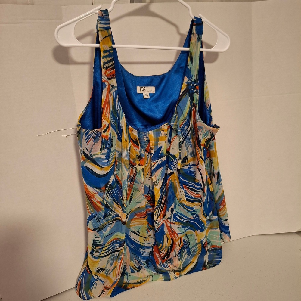 3/$15 JW Women's‎ XL Sleeveless Abstract Print Blouse Blue Orange Yellow